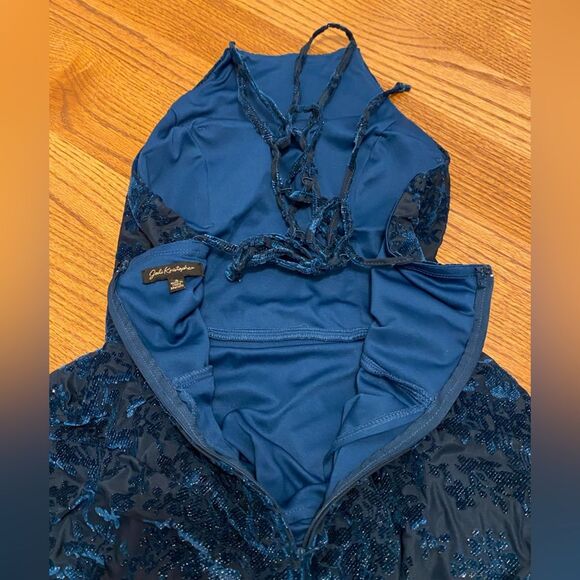 Jodi Kristopher Sparkly Navy Blue Fit and Flare Tulle Dress - Picture 8 of 12